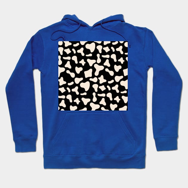 Milk Dairy Cow Print Pattern on Black Background Hoodie by Cow Print Stuff